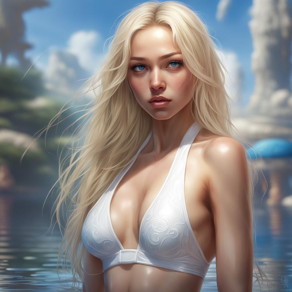 Stunning Mixed-Race Woman in Bathing Suit, Detailed Portrait