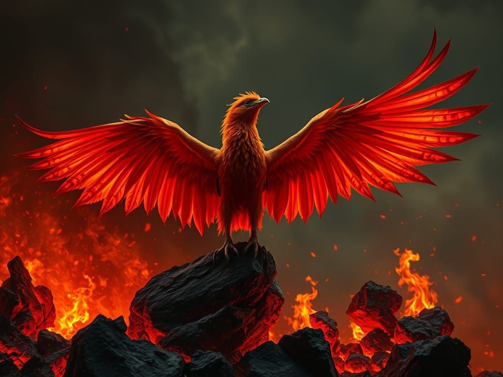 Fiery Phoenix Rising: Baroque Symbolist Oil Painting