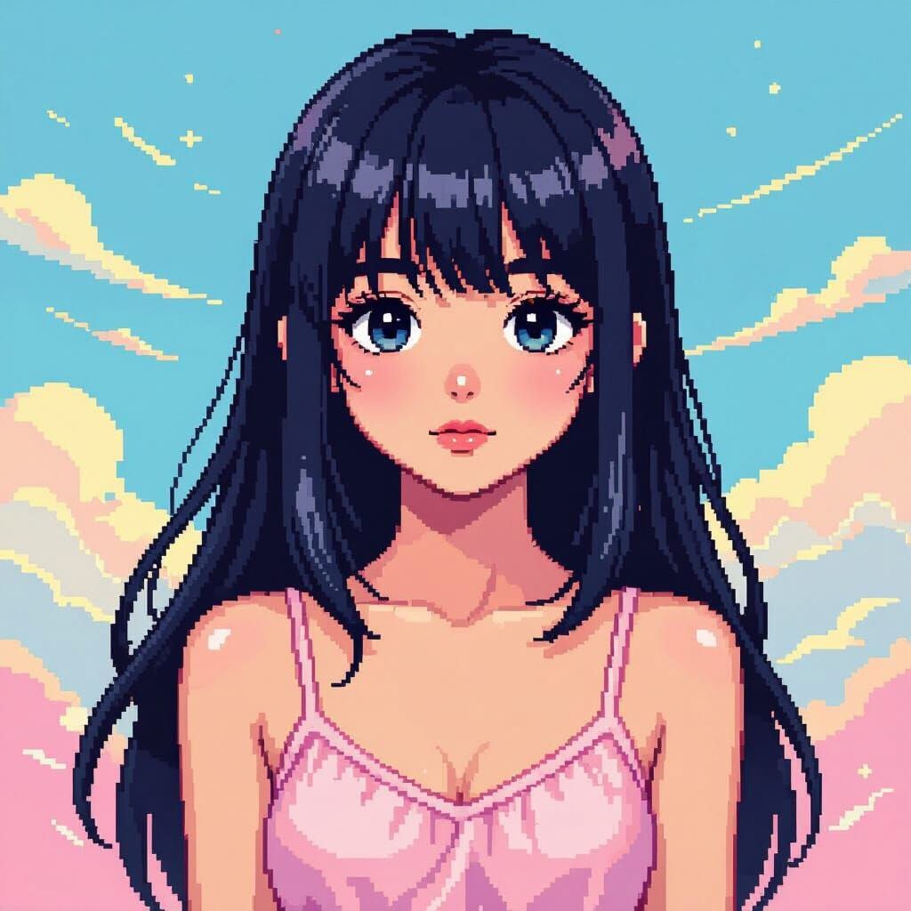 Girl in Pink Dress: Vibrant Pixel Art