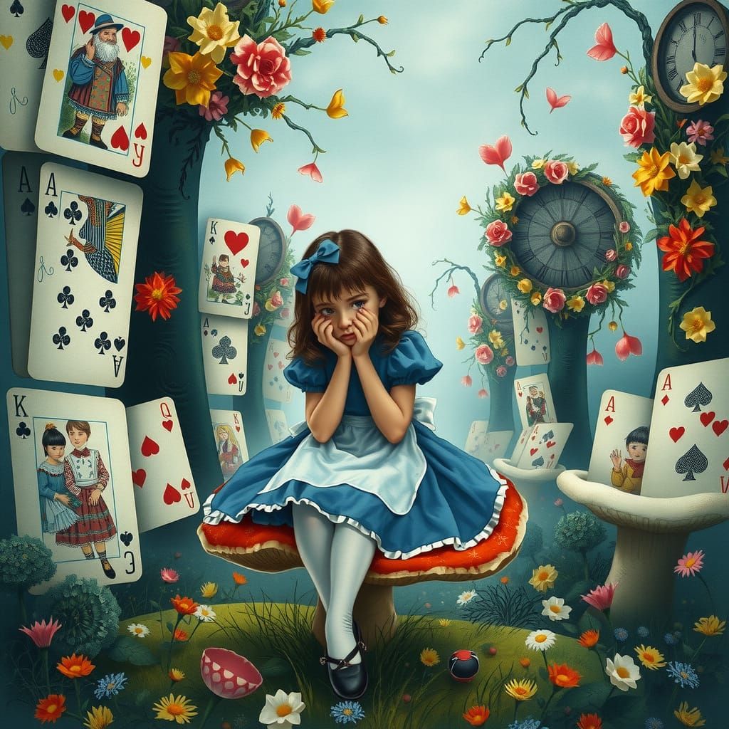 Girl Lost in Whimsical Wonderland Landscape