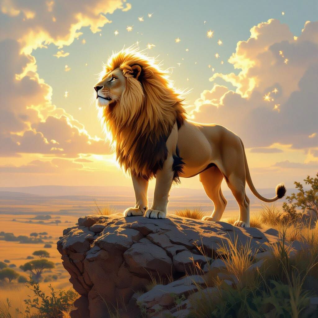 Lion with Mane of Light, Hyperrealistic Art