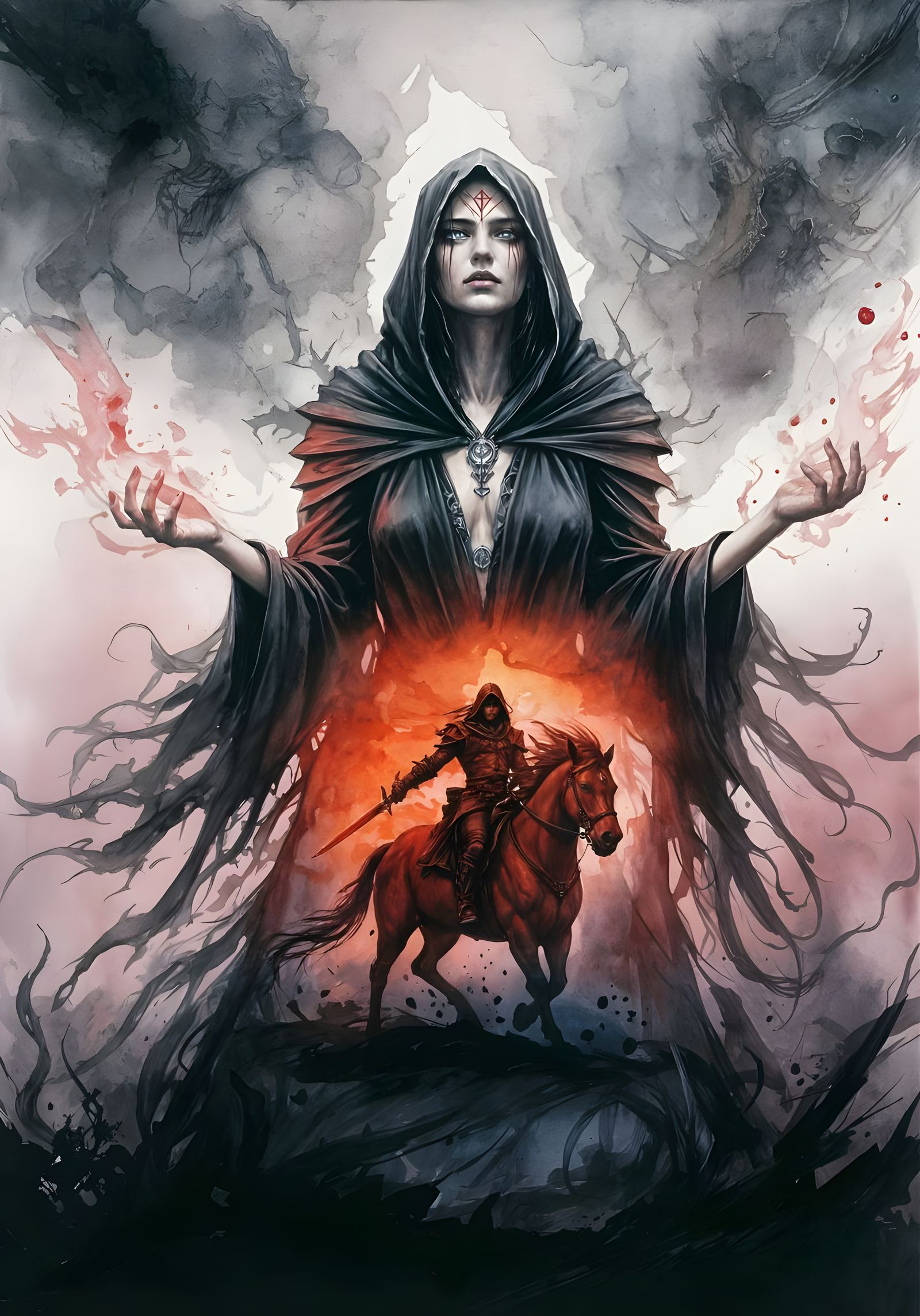 Cyberpunk Warlock Battles the Pale Rider of War