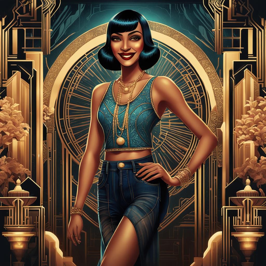 Art Deco Latina Flapper Illustration in 1920s Style