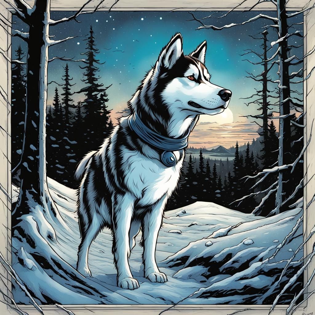 Siberian Husky in Comic Book Art Style