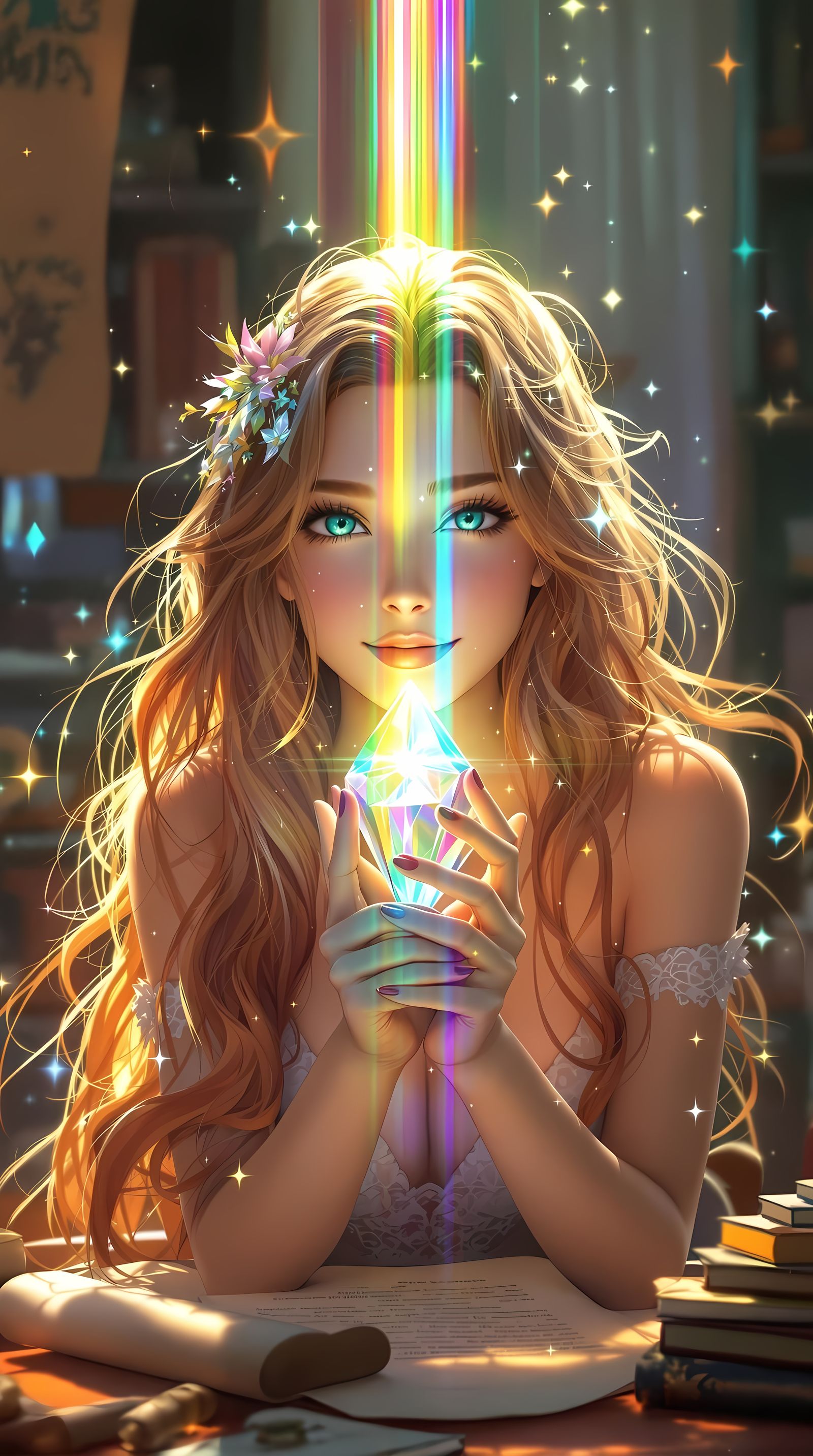 Rainbow Light Prism Girl Anime Style