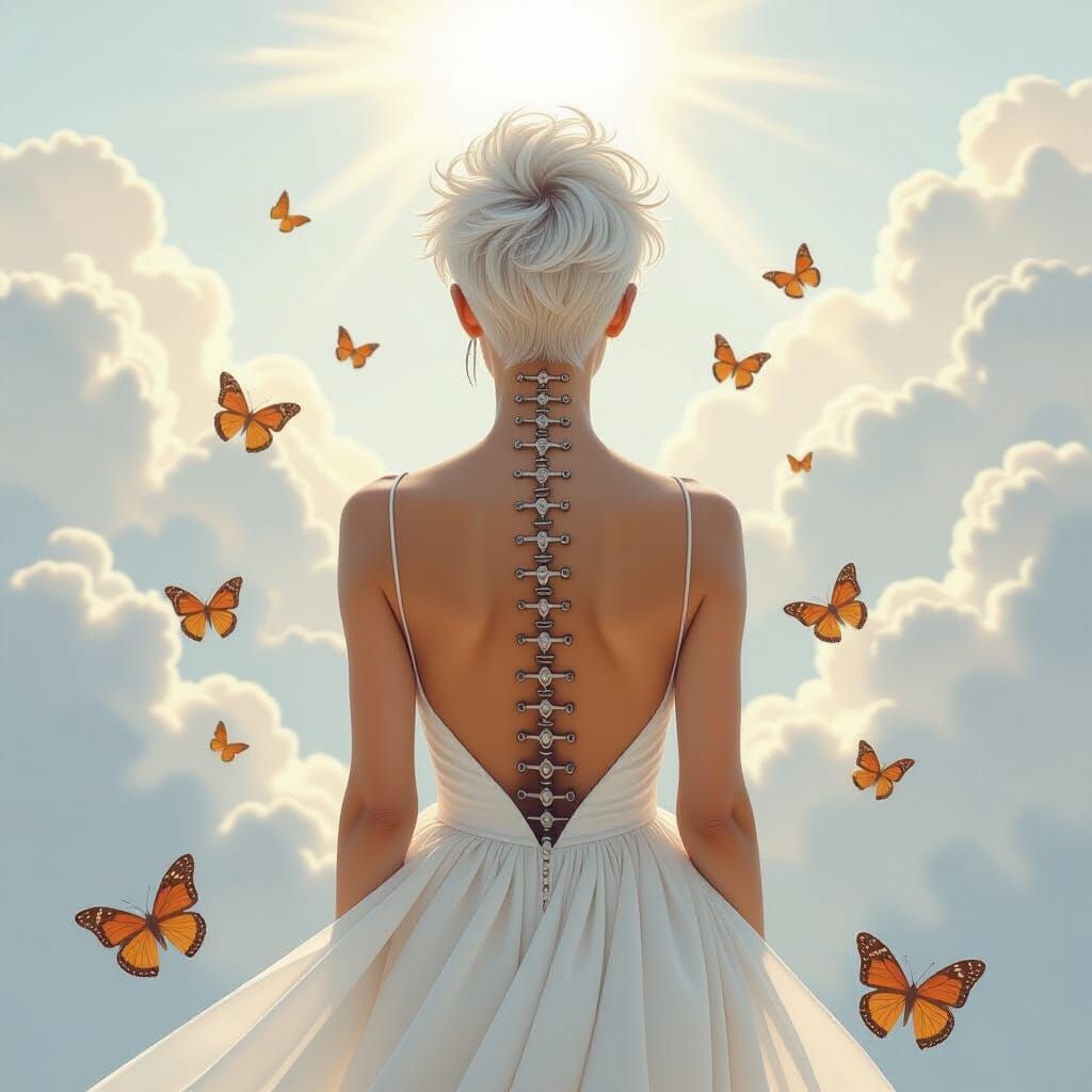 Woman With White Hair Healing in Nature