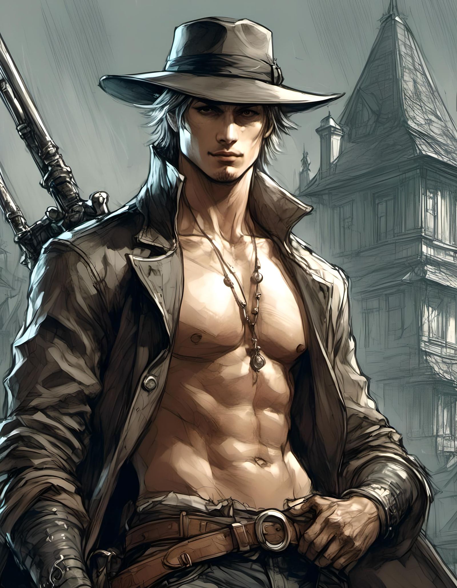 Handsome Jock as Bloodborne Hunter with Anime Style