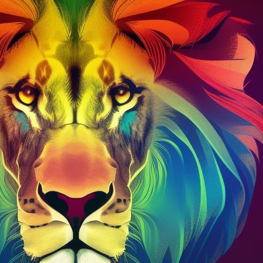 Abstract Lion in Triadic Colors: Digital Art