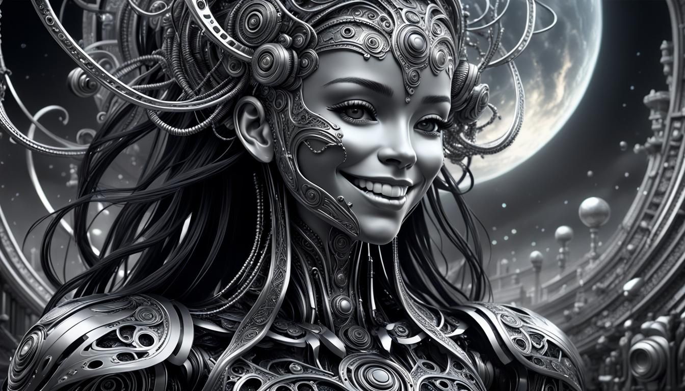 Silver and Black Techno Music Smile: Digital Art