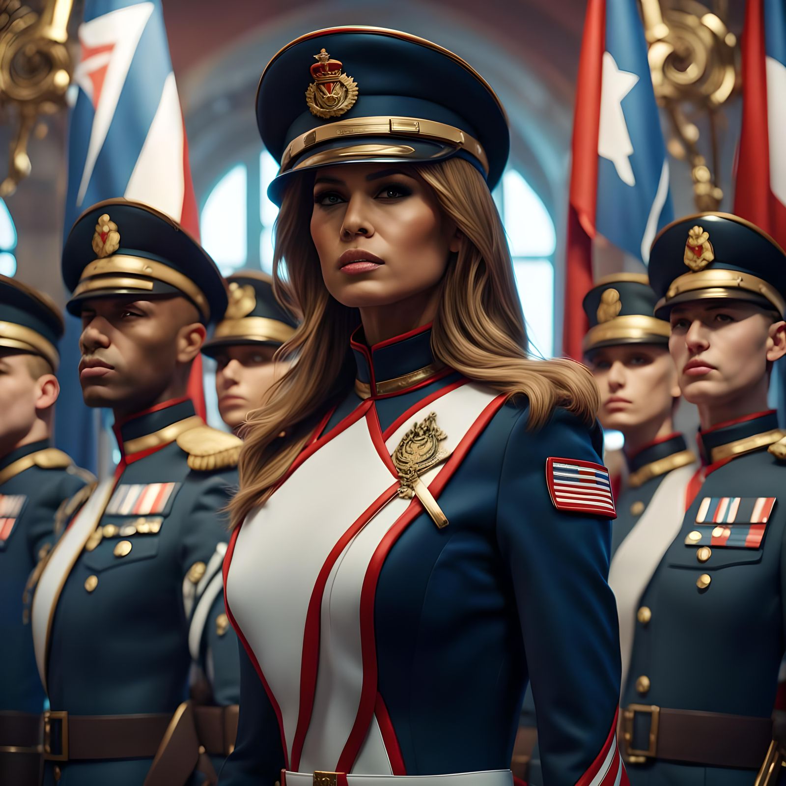 Captain of the High Guard before she becomes “The First Lady” (aka Melania Trump archetype) dressed in her ceremonial un...