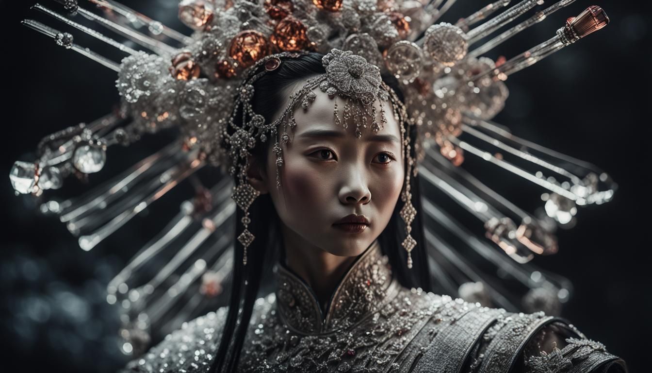 Crystal Sculpture of a Chinese Fairy in Sunlight