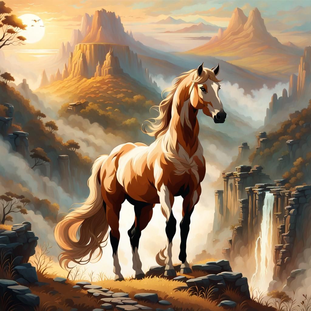 Centaur in Misty Landscape, Mythical Realism Art