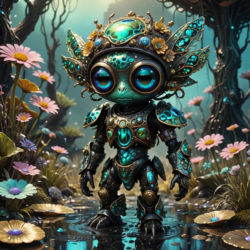 Adorable Alien Creature in Abalone Armor, Digital Art