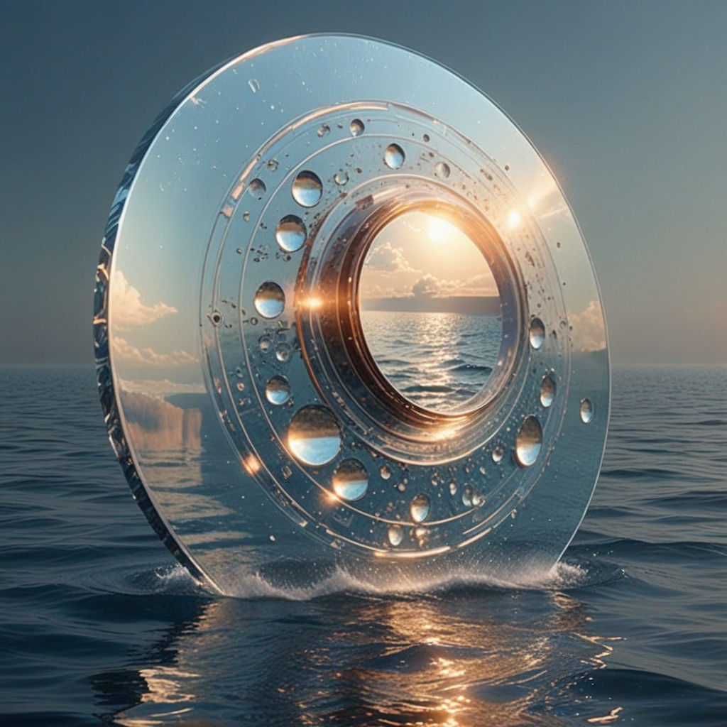 Surreal Glass Disk Emerges from Ocean