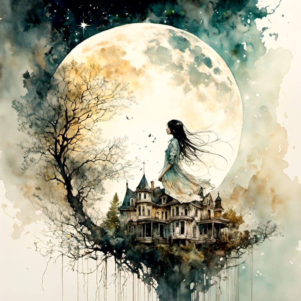 Dreamy Double Exposure: Celestial Moon and Star