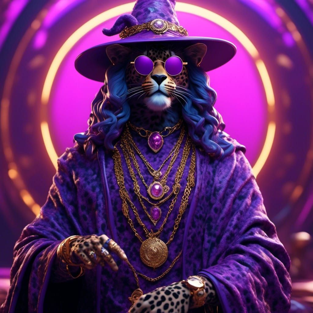 Dark Fantasy Wizard Leopard Morph in 80s Style