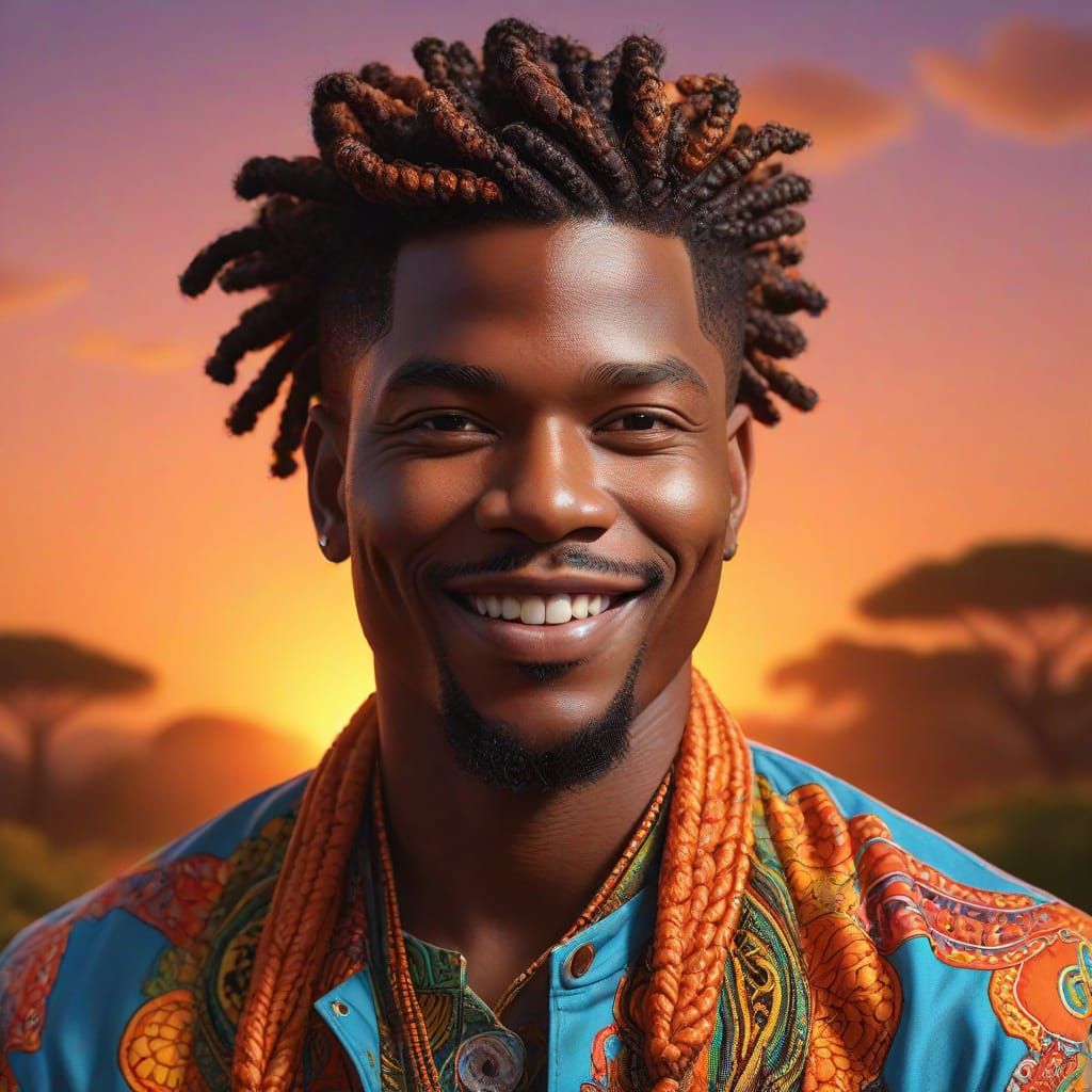 Zambian Man with Braids and a Smile as Digital Art