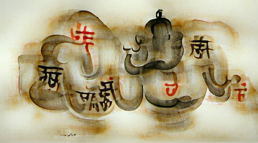 The bīja or seed syllable used to represent Ganapati-Shōten is gaḥ (Devanagari: गः; Japanese pronunciation: gyaku), writ...
