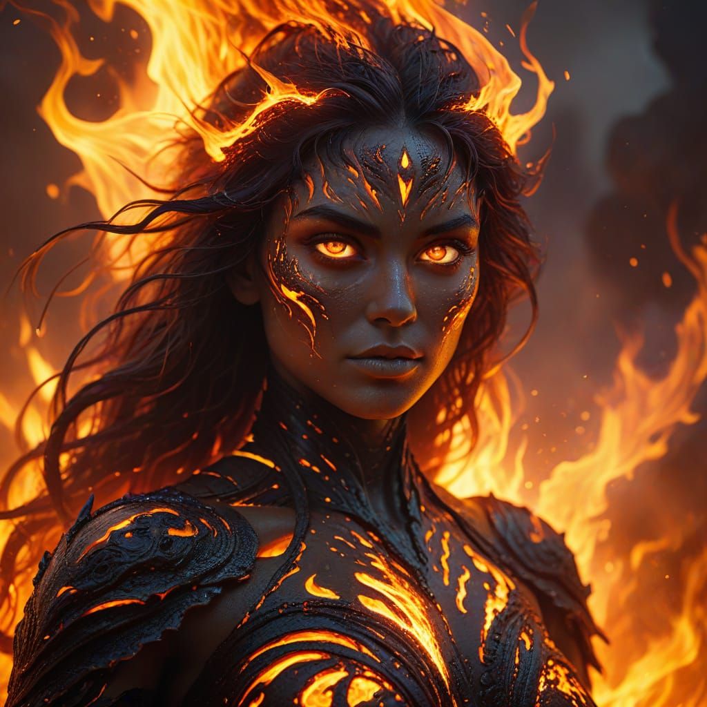 Fire Goddess in Inferno, Dark Fantasy Art