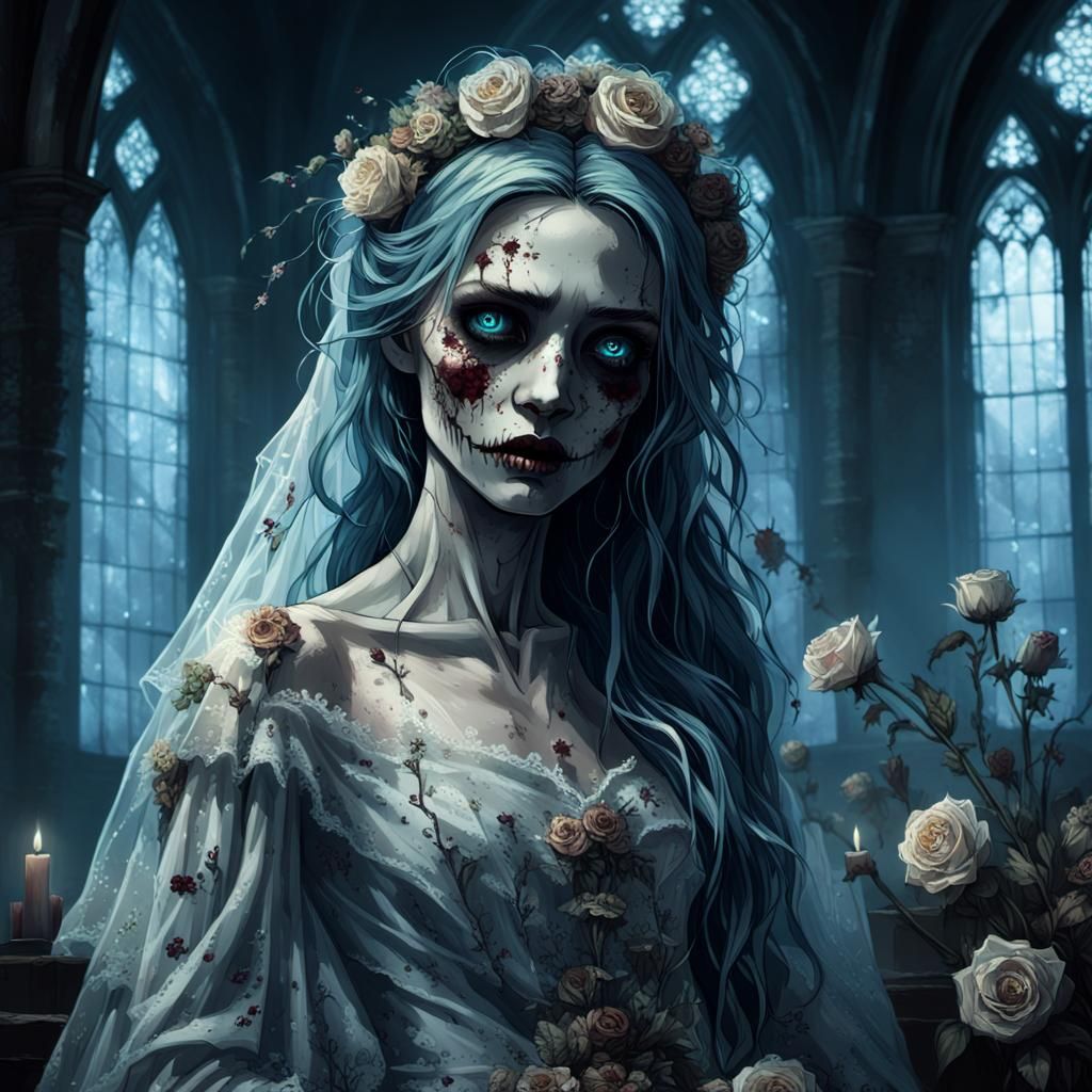Dark Fantasy Undead Bride in Abandoned Church