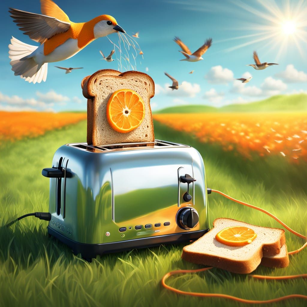 Chrome Toaster in Field: Photorealistic Digital Art