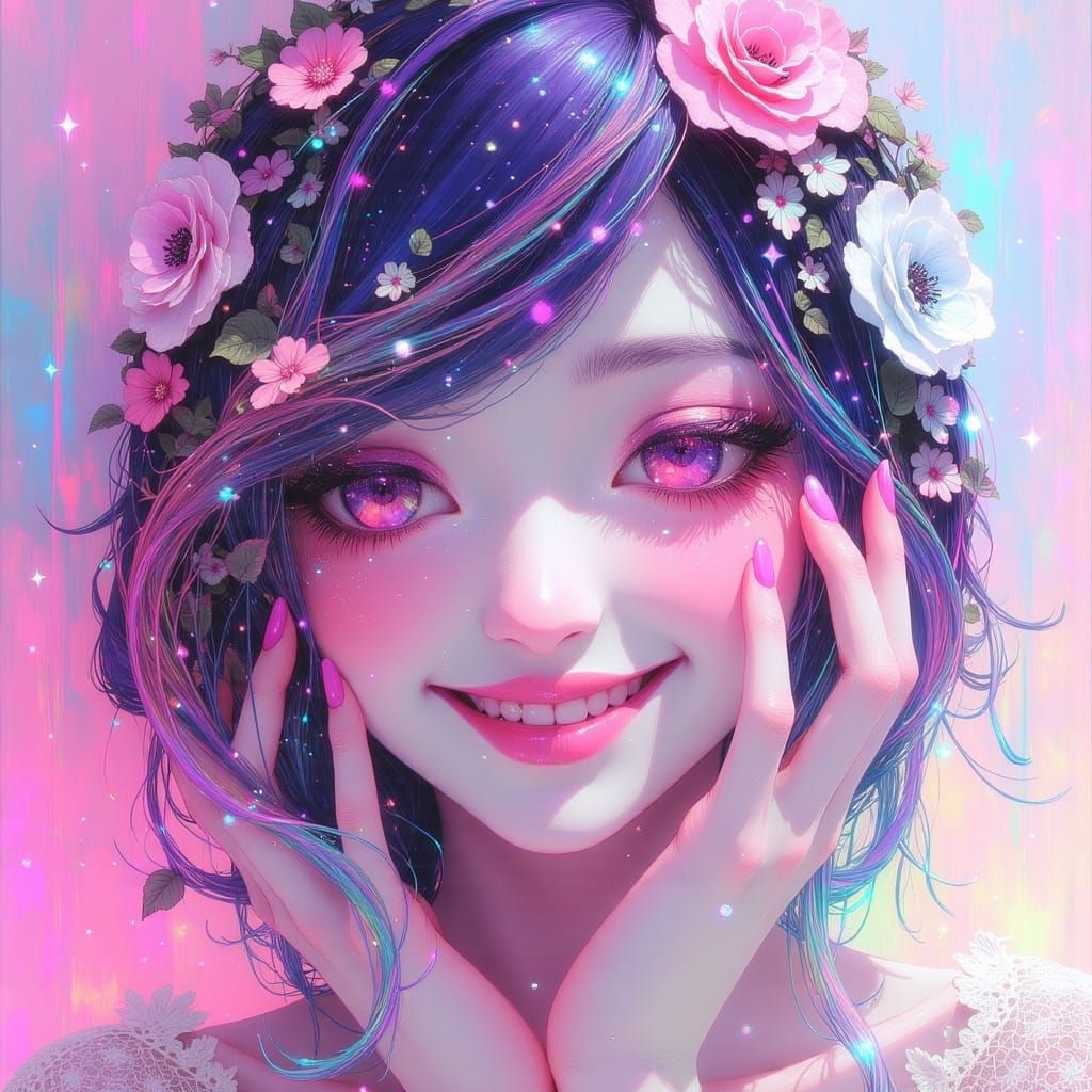 Surreal Anime Goddess Radiates Beauty in a Whimsical World
