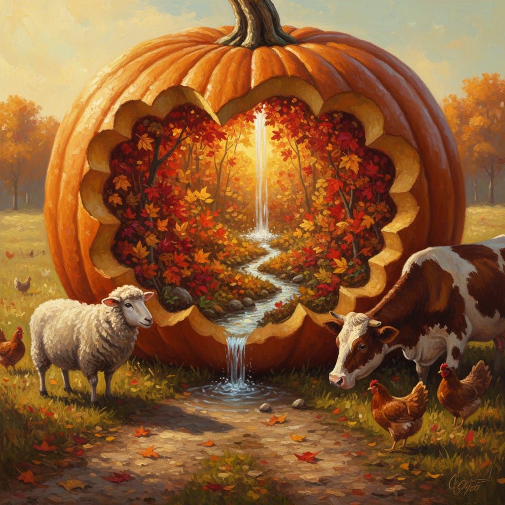 Autumn Forest Revealed Inside a Pumpkin