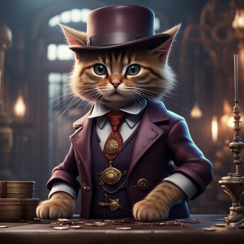 Mobster Kitten in Detailed Matte Painting