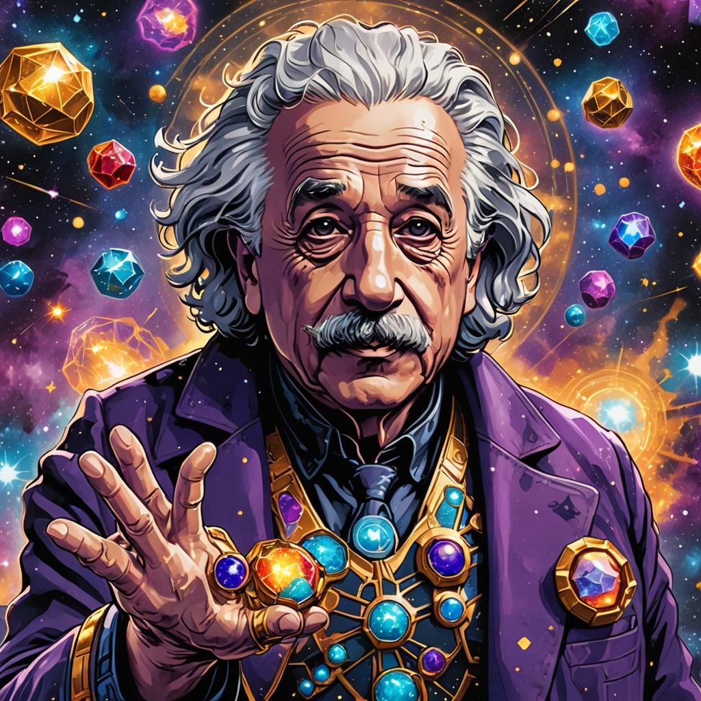Einstein as Thanos in Comic Book Art Style
