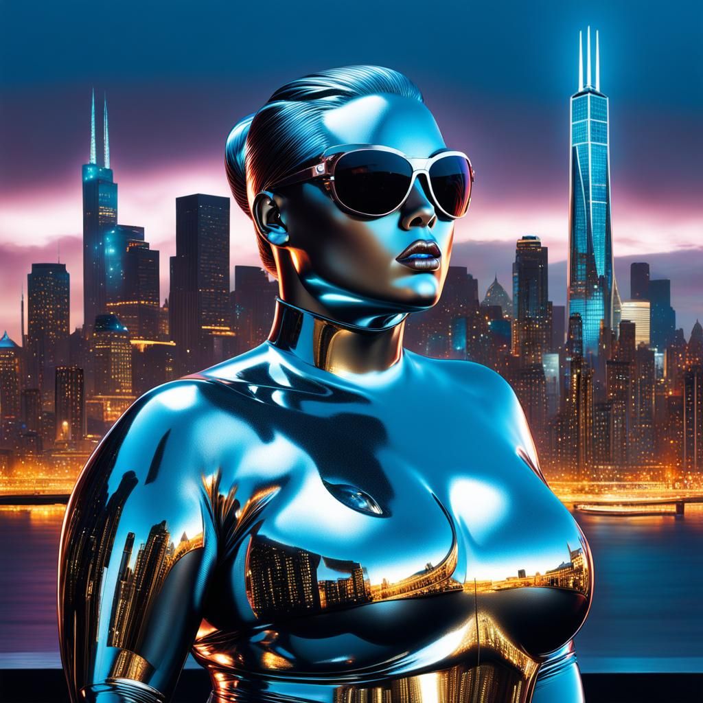 Liquid Metal Model Reflects City Lights