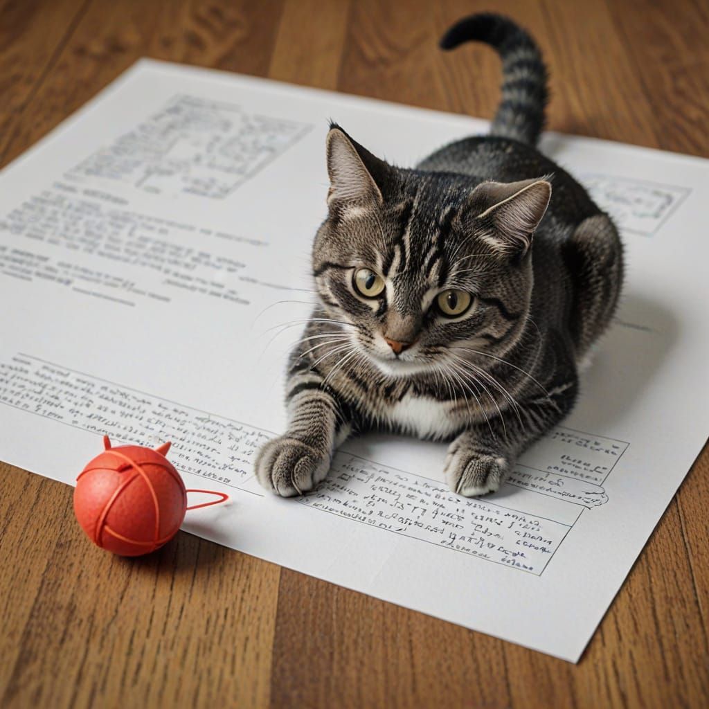 Playful Cat Adoring a Toy Mouse on Paper