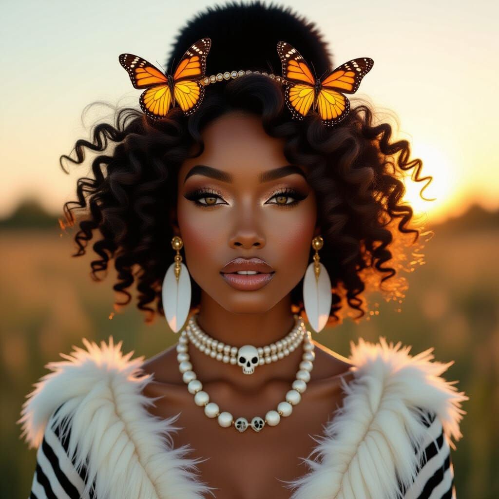 Goddess Portrait with Butterfly Headband and Parrot Purse