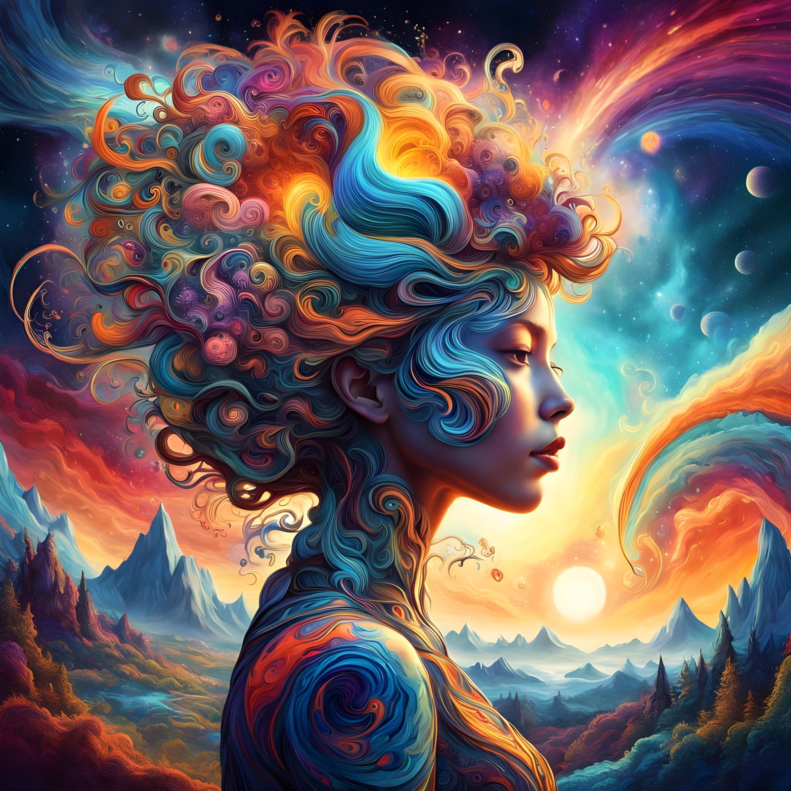 Cosmic Crown: Mythical Creature with Nebula Hair