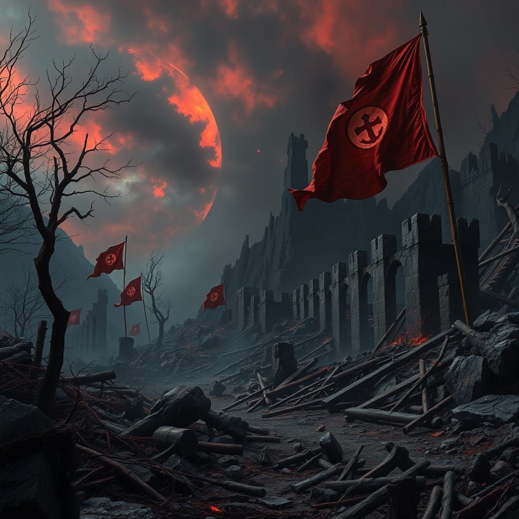 Dark Fantasy Valley in a Ravaged Landscape