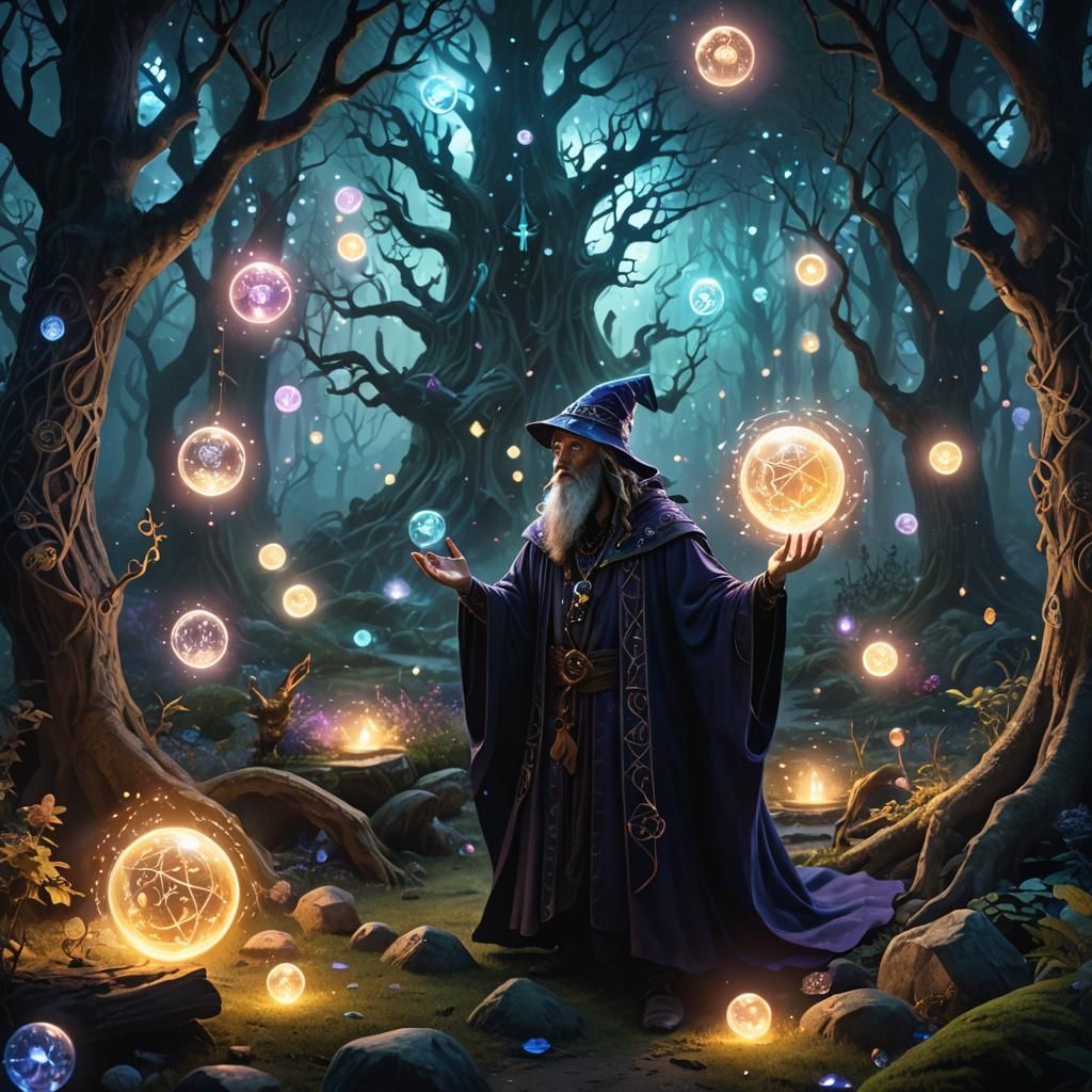 A mysterious world of magic, set in an enchanted forest with...