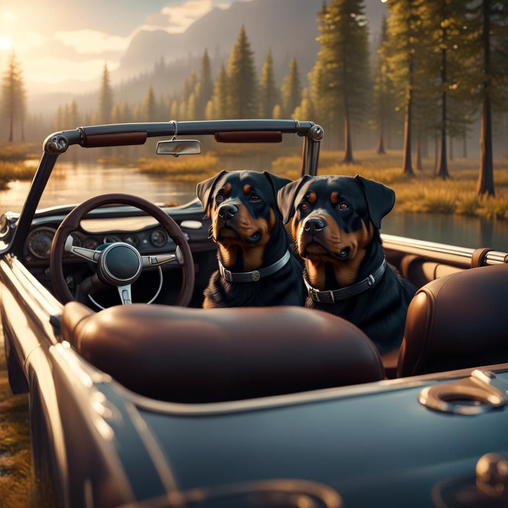 Rottweilers on a Beer Run in Detailed Digital Painting