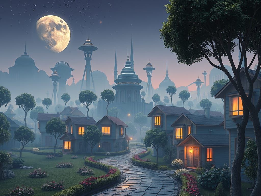 Futuristic Idyllic Neighborhood: A Harmonious Blend