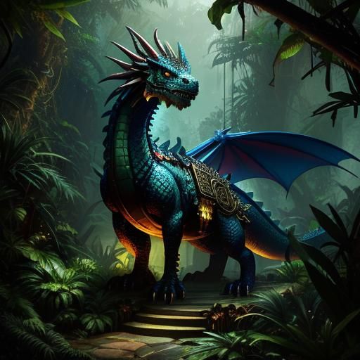 Aztec Dragon in Rainforest: Photorealistic Concept Art
