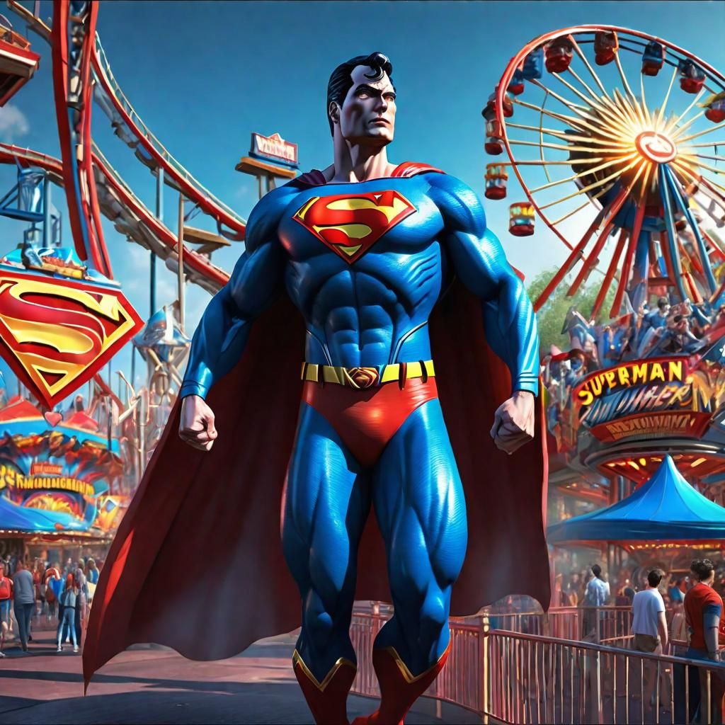 Superman Amusement Park: Vibrant Digital Art in 4K