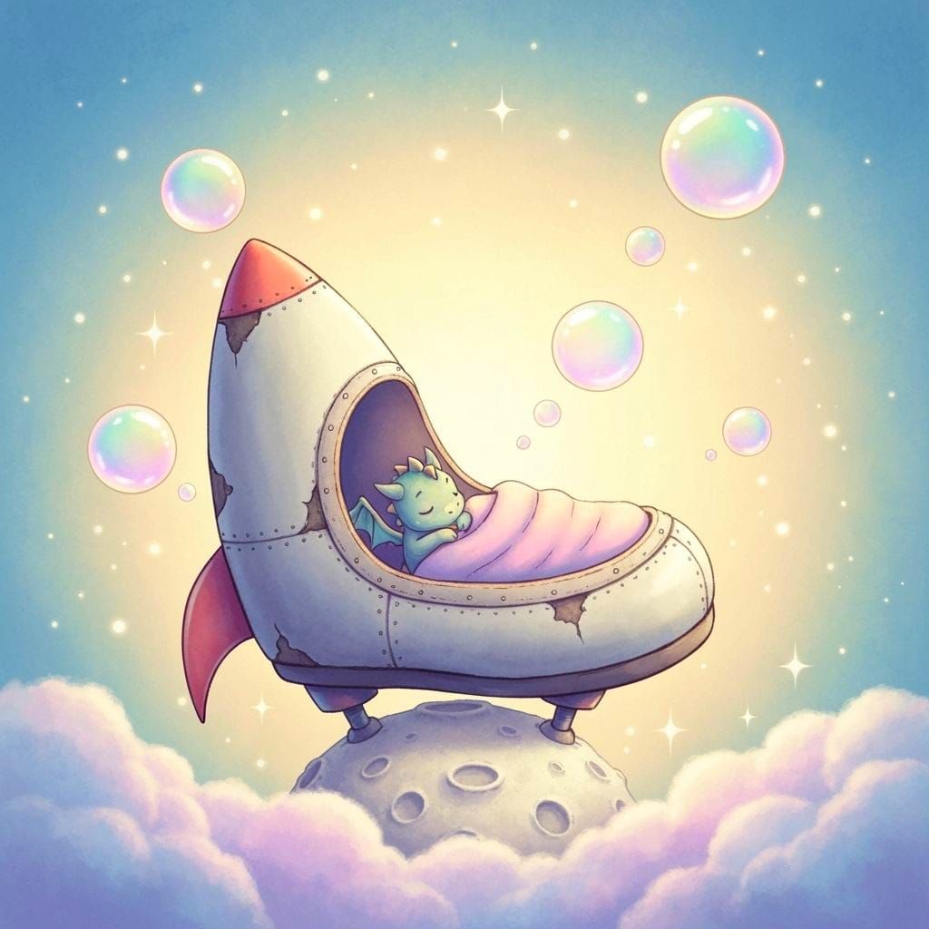 Baby Dragon's Dream in Slipper Rocket Ship