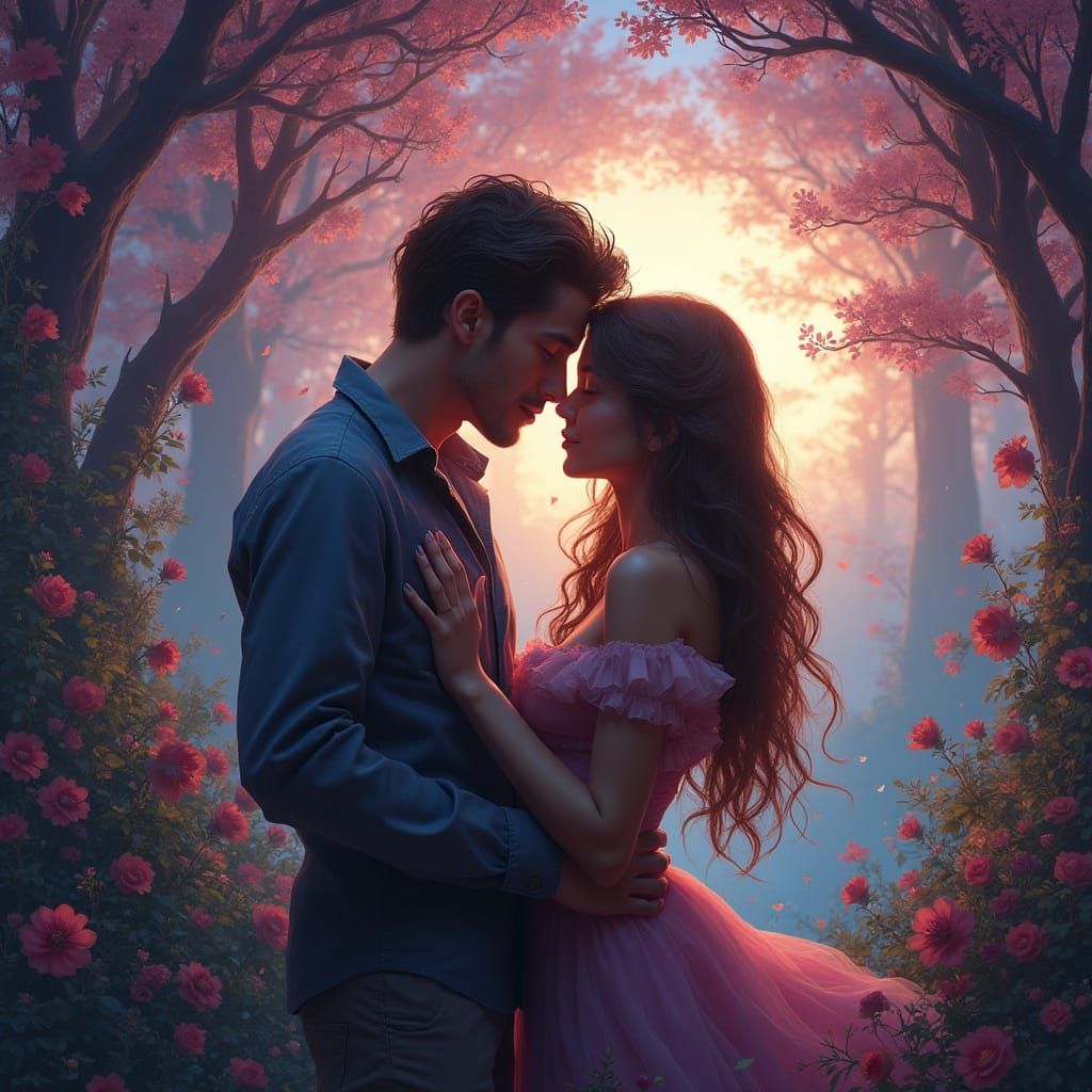 Dreamlike Lovers in a Vibrant, Fantastical World
