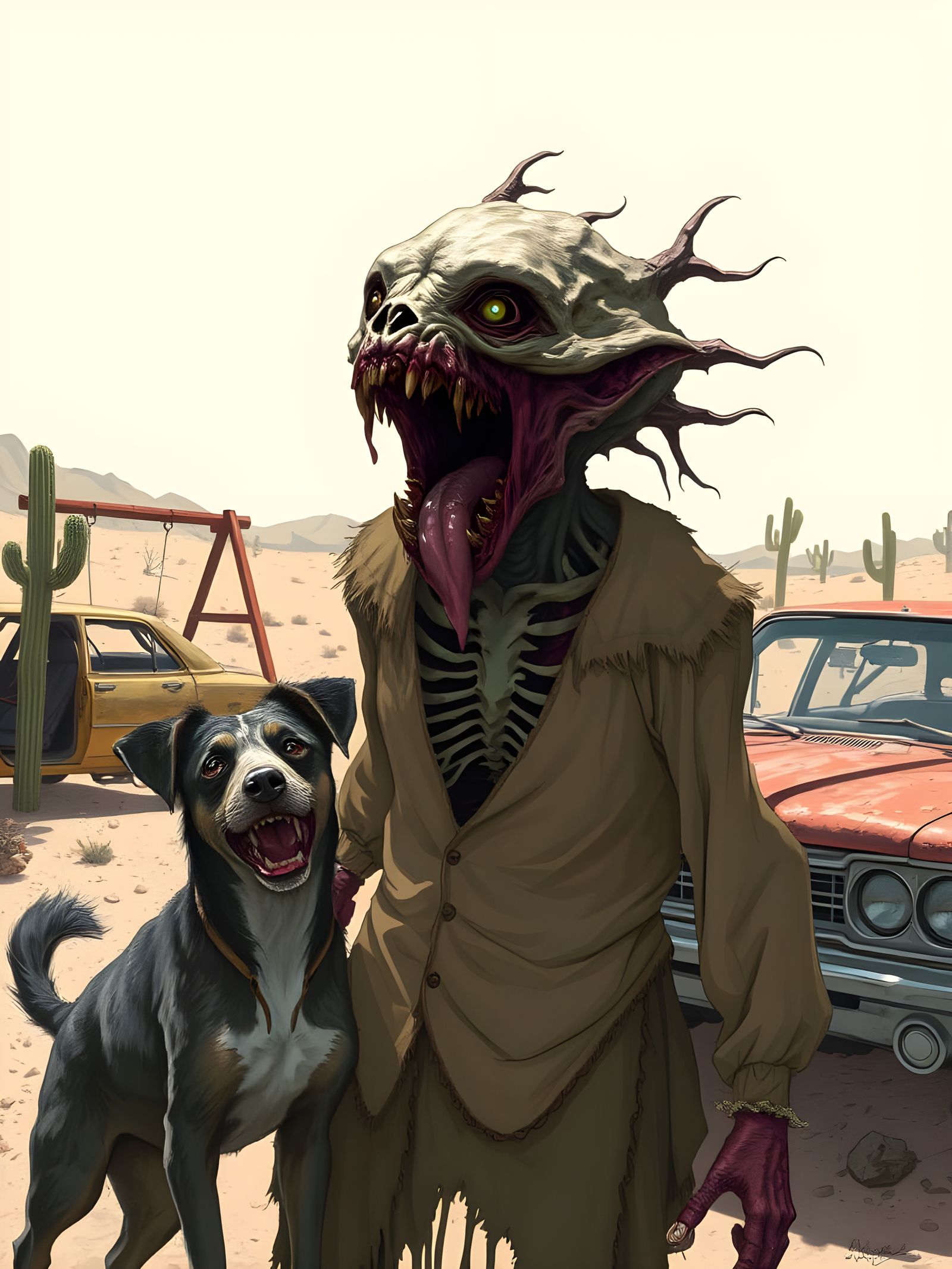 Screaming Zombie Portrait in Desert Wasteland