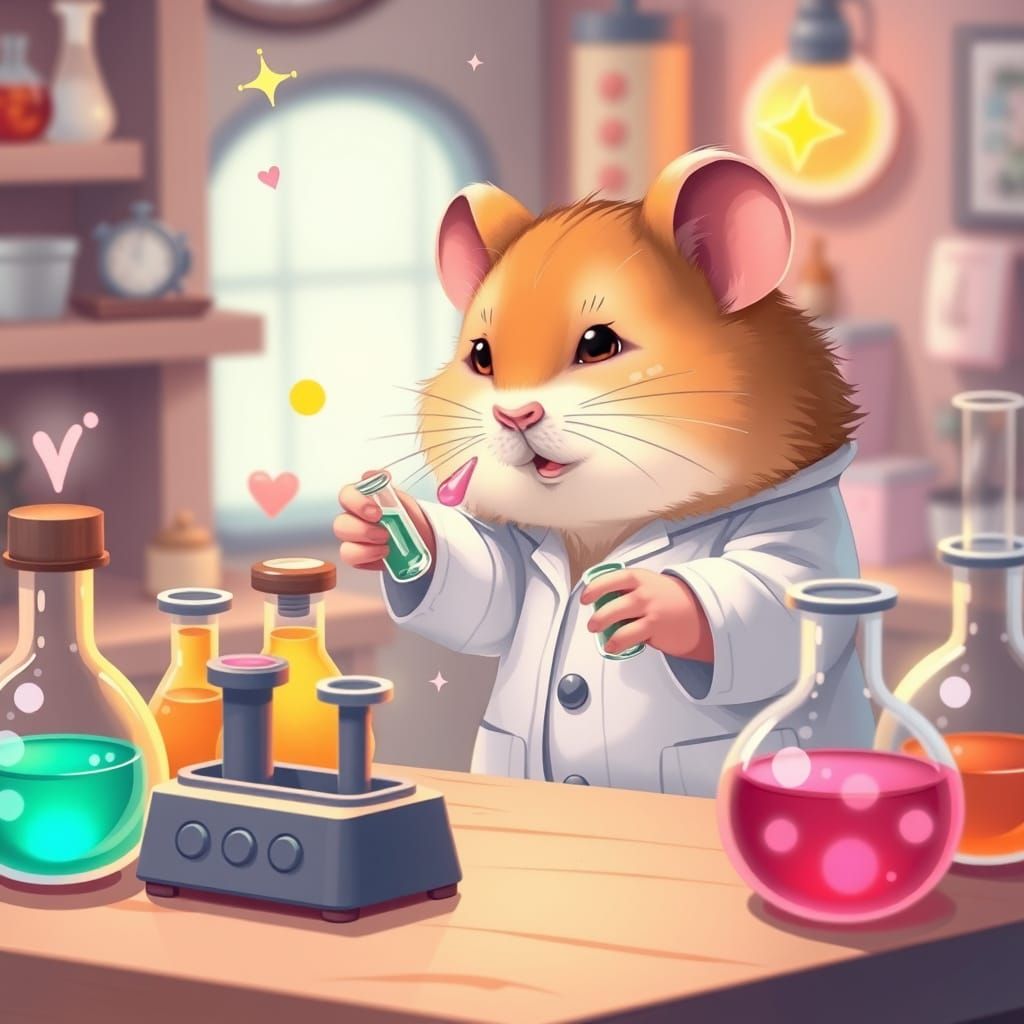 Hamster Chemist in Cozy Sanrio-Inspired Laboratory