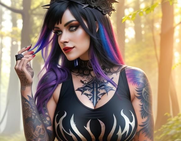 Macabre Tattooed Latina Pinup in Hyperrealistic Style