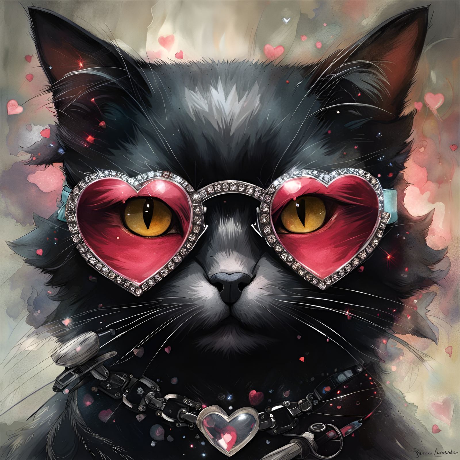 Adorable Cat Portrait in Diamond Glasses, Anime Style
