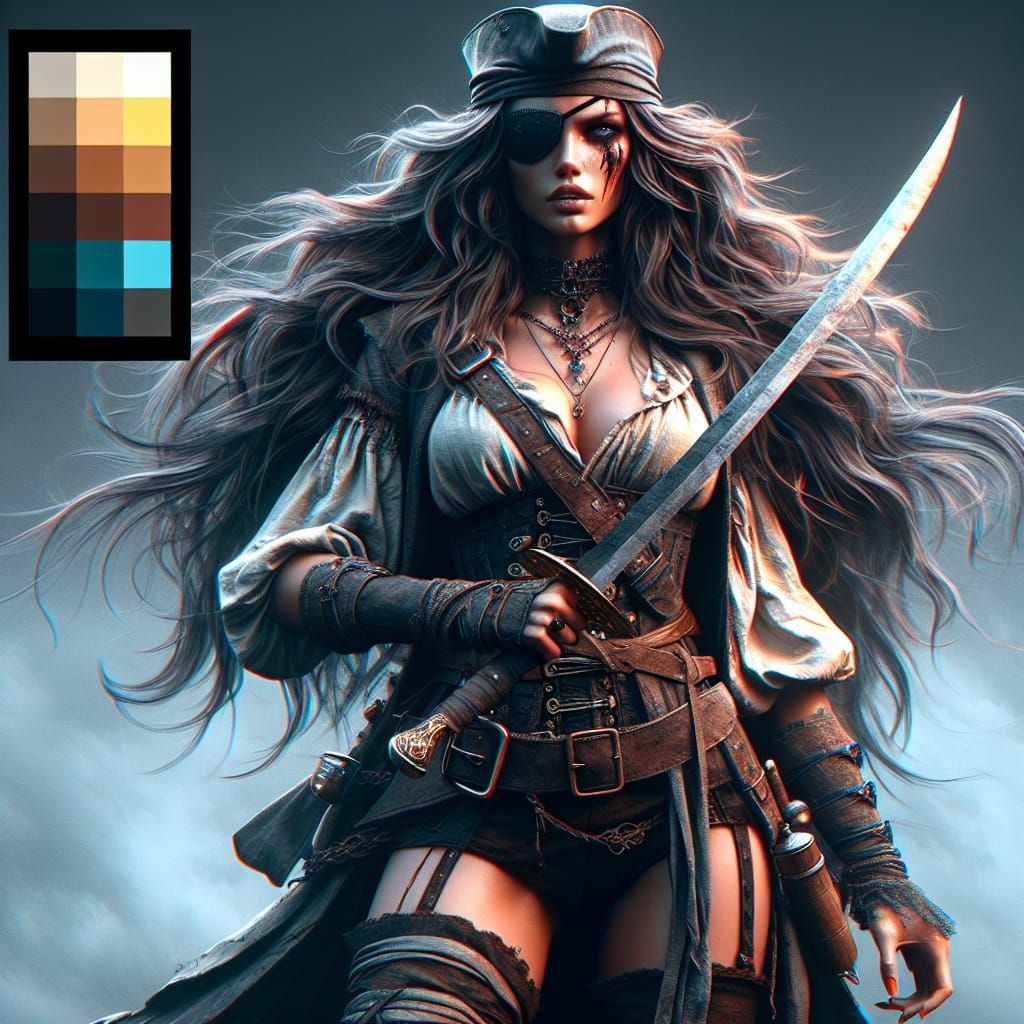 Pirate Woman with Saber: Detailed Matte Painting
