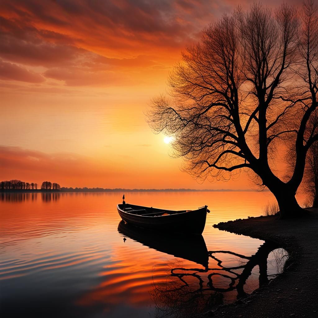 Vibrant Sunrise Panorama in Watercolor Style