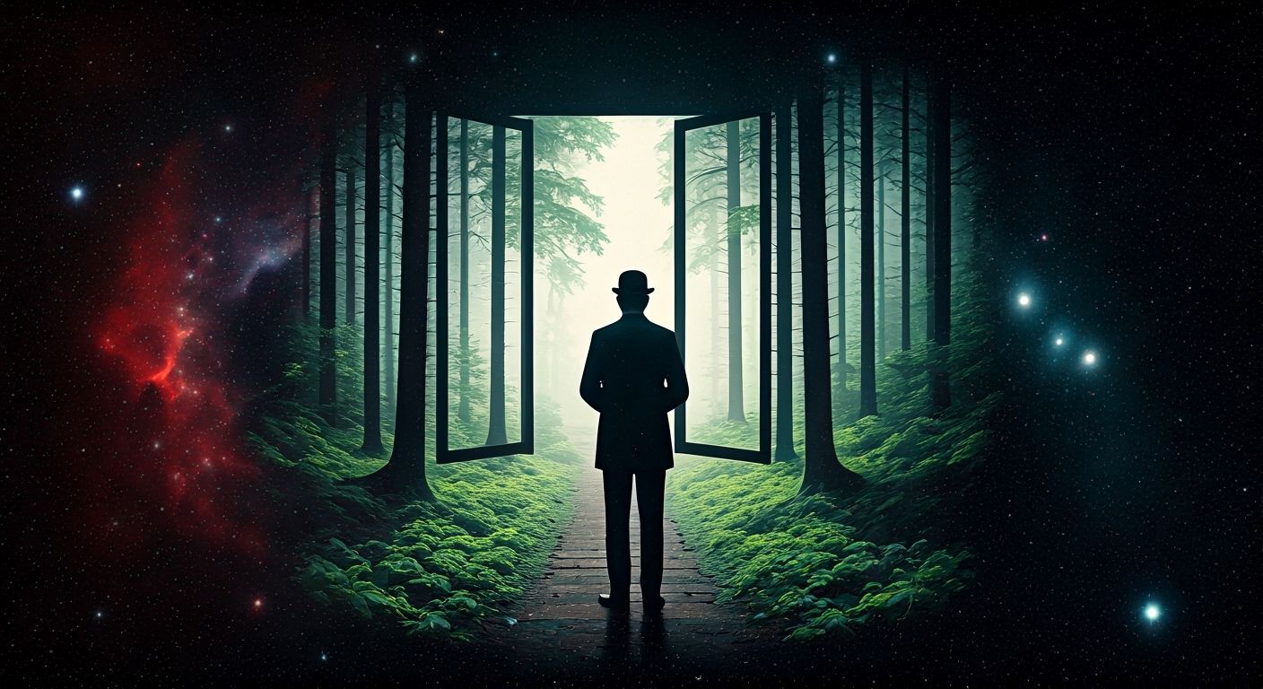 Man Gazes From Cosmos to Surreal Belgian Forest in Ligne Cla...