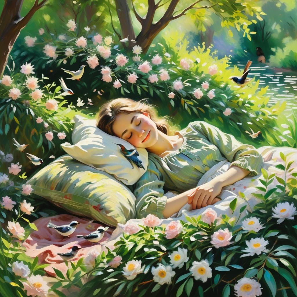 Sleeping Beauty in Impressionist Garden, Monet Style