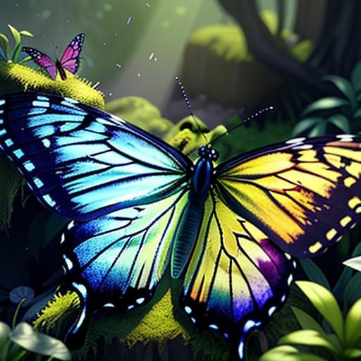 Weathered Butterfly on Moss in Surrealist Painterly Realism